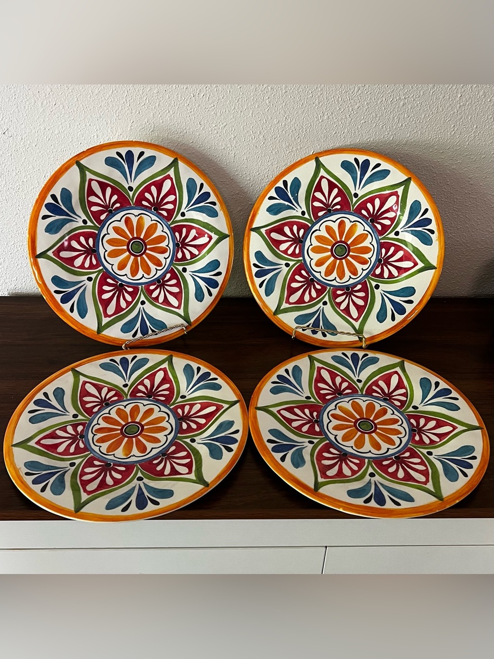 Bed Bath & Beyond Melamine 10.5” Dinner Plates Boho Tuscany Orange Set Of 4